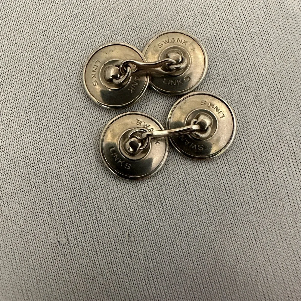 Vintage Swank Art Deco button style cuff links silver tone